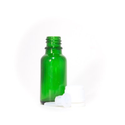 画像2: アロマ遮光瓶 20mL グリーン【セキュリティーキャップ白 ドロッパー付き】