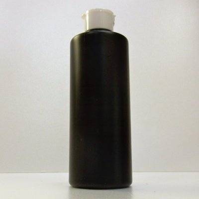 画像1: プラスチック容器 300ml PE ストレートボトル [ ボトル：遮光黒 ／ ヒンジキャップ：ホワイト ]